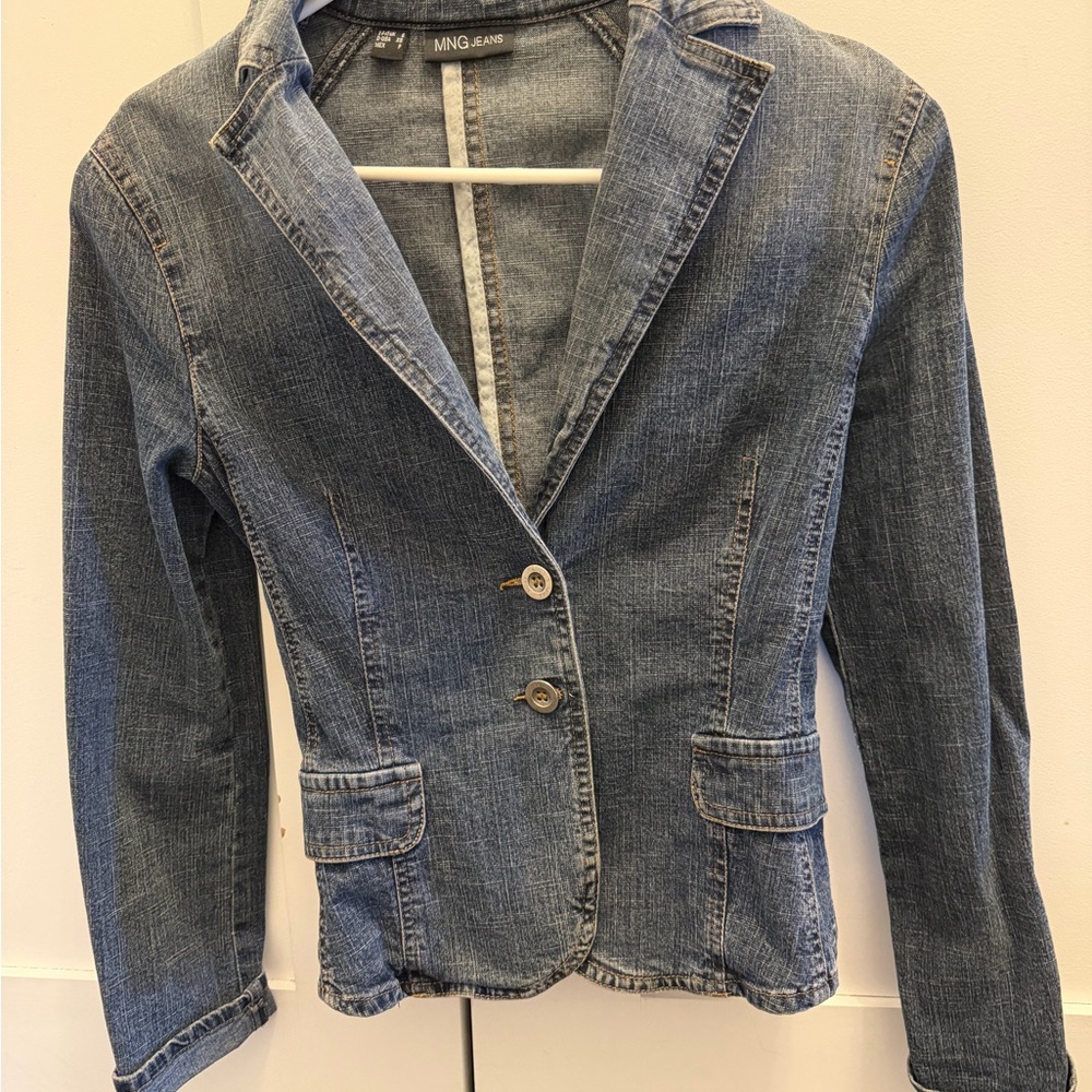 Mango Classic Blue Denim Blazer
